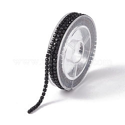 Electrophoresis Brass Rhinestone Strass Chains, Rhinestone Cup Chains, with Spool, Black, 2~2.1mm, about 4.27 Feet(1.3m)/Roll