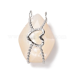 Natural White Shell Pendants, with Stainless Steel Color Plated 304 Stainless Steel Heart Findings, Polygon, Wheat, 33x22.5x13mm, Hole: 3.7mm