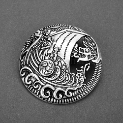 Broches de aleación con nudo vikingo para hombre., plano y redondo, plata antigua, 35mm