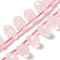 Granos naturales de abalorios de cuarzo rosa, facetados, superior perforado, lágrima, 9~10.5x6~6.5mm, agujero: 0.7 mm, aproximamente 45 pcs / cadena, 15.59~16.14'' (39.6~41 cm)