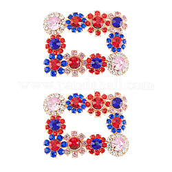 2 Stück Legierungs-Strass-Blumen-Schuhdekorationen, Rechteckige abnehmbare Schuhschnallenclips, Capri Blue, 48x62x6 mm