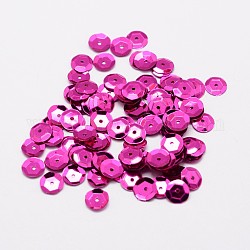 Perline paillette plastico, semi-coppa perline paillettes, foro centrale, magenta, 6~7x0.5mm, Foro: 1 mm