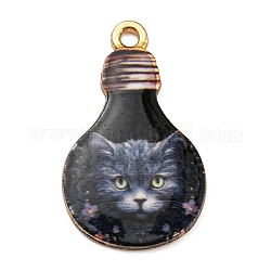 Pendentif en alliage, sans plomb et sans cadmium et sans nickel, ampoule en forme de chat, noir, 28x17x1.5mm, Trou: 1.8mm