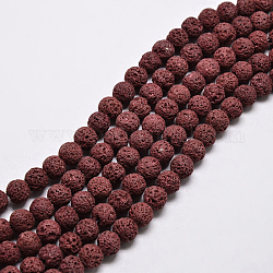 Круглые бусины из натурального камня лавы, окрашенные, темно-красный, 8 мм, отверстие : 1 мм, около 50 шт / нитка, 15.7 дюйм