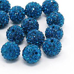 Perline rhinestone grado a, perline palla di disco, resina e caolino, tondo, blu medio, PP11 (1.7~1.8mm), 10mm, Foro: 1.5 mm