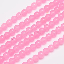 Натуральные и крашеные нити шарик Malaysia нефрита, круглые, ярко-розовый, 6 мм, отверстие : 0.8 мм, около 64 шт / нитка, 15 дюйм