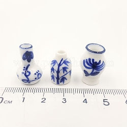 青と白の磁器花瓶ミニチュア装飾品  マイクロランドスケープガーデンドールハウスアクセサリー  小道具の装飾のふりをする  竹  菊梅文様  ホワイト  13x18~20mm  3個/セット