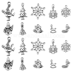 60pcs 10 colgantes de aleación de estilo tibetano de estilo, tema de la Navidad, formas mixtas, plata antigua, 13.5~30x10~22x1.5~5.5mm, agujero: 0.7~2.5 mm, 6 piezas / style