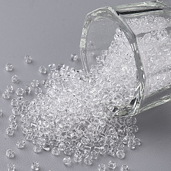 Perles de rocaille en verre, transparent , ronde, trou rond, blanc, 12/0, 2mm, Trou: 1mm, environ 3333 pcs/50 g, 50 g / sac, 18 sacs/2 livres