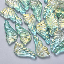 Прозрачный лак окрашенные стеклянные подвески, с блеском порошок, крылья бабочки, бирюзовые, 24x12.5x4 мм, отверстие : 1.4 мм