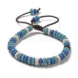 Bracelet de perles tressées réglable en pierre de lave naturelle teint en disque, avec les accessoires en pvc, bleu ciel, diamètre intérieur: 2-1/8~3-3/8 pouce (5.3~8.5 cm)