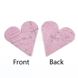 Кожаные подвески pu, сердце, розовый жемчуг, 44x42x1.5 мм, отверстие : 1.5 мм