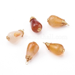 Natural Crackle Agate Pendant, with Real 18K Gold Plated Eco-Friendly Copper Wire Copper Beading Wire Findings, Teardrop, 18~21x9.5~10x9.5~10mm, Hole: 2mm