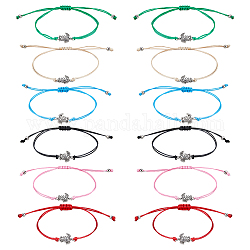 FIBLOOM 12Pcs 2 Colors Tortoise Alloy Link Bracelets Set, Adjustable Waxed Cords Couple Bracelets for Women, Mixed Color, Inner Diameter: 4-1/2 inch(11.5cm), 1Pc/color