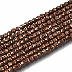 Electroplate Non-magnetic Synthetic Hematite Beads Strands, Round, Faceted, Copper Plated, 2.5x2mm, Hole: 0.8mm, about 186~197pcs/strand, 14.96 inch~15.75 inch(38cm~40cm)