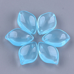 Transparent lackiert Glas-Anhänger, Blütenblatt, Licht Himmel blau, 19x12.5x5~5.5 mm, Bohrung: 1 mm