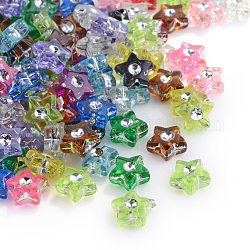 Plating Transparent Acrylic Beads, Silver Metal Enlaced, Star, Mixed Color, 9x8.5x4mm, Hole: 1mm