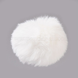 Pendentifs recouverts de boule de pom pom en fausse fourrure de lapin à la main, boules de poils de lapin floue, avec fibre élastique, blanc, 55~74mm, Trou: 5mm