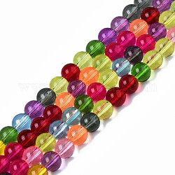 Brins de perles de verre peints transparents, ronde, colorées, 8x7~8mm, Trou: 1mm, Environ 52~55 pcs/chapelet, 15.55 pouce ~ 16.54 pouces (39.5~42 cm)