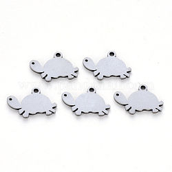 304 Stainless Steel Charms, Laser Cut, Tortoise, Stainless Steel Color, 9.5x15x1mm, Hole: 1.2mm
