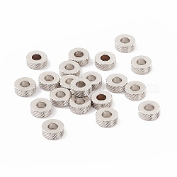 201 Edelstahl-Abstandhalter-Perlen, flach rund mit Köperstruktur, Edelstahl Farbe, 8x3 mm, Bohrung: 3.5 mm