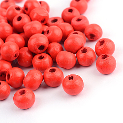 Perle di legno naturale tinte, tondo, rosso, 7x6mm, Foro: 2 mm, circa 9000pcs/1000g