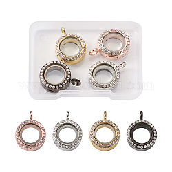 4Pcs 4 Colors Alloy Glass Crystal Rhinestone Pendants, DIY Accessories for Jewelry Pendant Making, Flat Round, Mixed Color, 20x7mm, Hole: 4mm