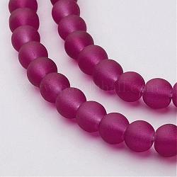 Chapelets de perles en verre transparent, mat, ronde, support violet rouge, 6mm, Trou: 1.3~1.6mm, Environ 140 pcs/chapelet, 31.4 pouce