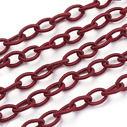 Handmade Nylon Cable Chains Loop, Oval, Dark Red, 8~9x11~13x2mm, about 85cm/strand, 33.5 inch