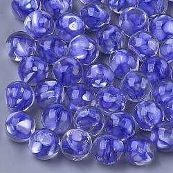 Cabochons en acrylique transparent, avec coquille, ronde, bleu ardoise, 12x11mm, bas: 7mm