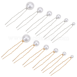 Juegos de tenedores para el pelo de novia de boda, Con pasador de hierro en forma de U y perla de imitación de plástico ABS., oro y plata, 71~84mm, pin: 1 mm, 36 PC / sistema