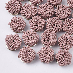 Cabochons aus Glasperlen, Cluster-Perlen, mit perforierten ScheibenFassungen aus vergoldetem Eisen, Blume, rosigbraun, 19~20x10~12 mm