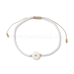 Bracelets de perles tressées en coquillage naturel et graines de verre, bracelet en nylon réglable, blanc, diamètre intérieur: 2-1/8~3-1/8 pouce (5.5~8 cm)