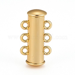3-Strands 6-Holes Tube Brass Magnetic Slide Lock Clasps, Nickel Free, Golden, 21x10x6.5mm, Hole: 2mm