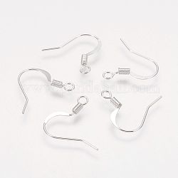 Латунные французские крючки для серег, плоские крючки для серег, провод уха, с горизонтальной петлей, без никеля , серебряные, 17 мм, отверстие : 2 мм