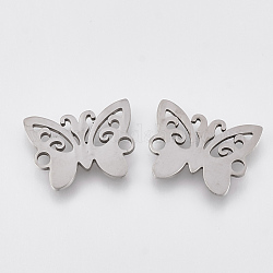 201 Stainless Steel Links connectors, Laser Cut Links, Butterfly, Stainless Steel Color, 12x15x1mm, Hole: 1mm