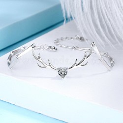 Bracciale a maglie con corno e zirconi cubici a cuore per ragazze adolescenti, 925 braccialetto in argento sterling, chiaro, platino