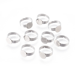 Verstellbare 304 Fingerring-Komponenten aus Edelstahl, Pad-Ring Basis Zubehör, Flachrund, Edelstahl Farbe, Fach: 8 mm, 17 mm
