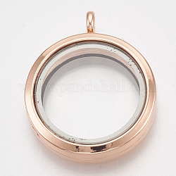 Сплав магнитные подвески медальон, со стеклом, плоско-круглые, розовое золото , 37x30x7 мм, отверстие : 3.5 мм, внутренний диаметр: 23 мм