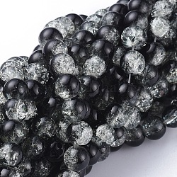 Chapelets de perles en verre craquelé, ronde, noir, 8mm, Trou: 1.3~1.6mm, 31.4 pouce