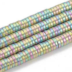 Electroplate non magnetici ematite sintetico fili di perline, Disco / rotondo piatta, arcobaleno placcato, 4x1mm, Foro: 1 mm, circa 364~380pcs/filo, 16.1 pollice