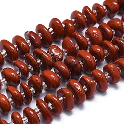 Rosso naturale perline di diaspro fili, con perline semi, piatto, 7~13x8~9x3~4mm, Foro: 1 mm, circa 75pcs/filo, 14.76'' (37.5 cm)