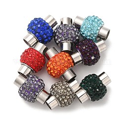 304 Magnetverschluss aus Edelstahl mit Klebeenden, mit Fimo-Perlen Strass, Kolumne, Edelstahl Farbe, 17x12x12 mm, Bohrung: 5 mm