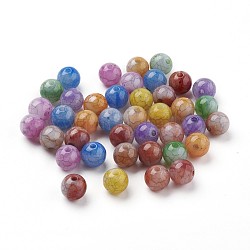 Perles acryliques craquelées, perles d'imitation en jade, ronde, couleur mixte, 9~9.5mm, trou: 2 mm, environ 950 pcs / 500 g