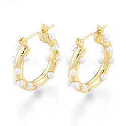 Pendientes de aro con cuentas de perlas de plástico abs para mujer, joyas de latón para mujer, sin níquel, dorado, 26x24x6.5mm, pin: 0.8 mm
