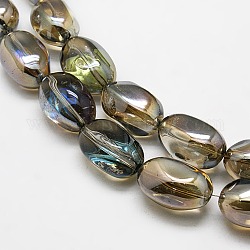 Voller Regenbogen vergoldet Kristall Glas ovale Perlen Stränge, Kamel, 21x13 mm, Bohrung: 1 mm