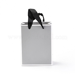 Bolsas de papel rectangulares, con asas, para bolsas de regalo y bolsas de compras, plata, 16x12x0.6 cm