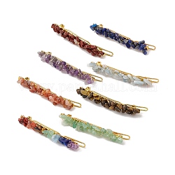 Haarspangen aus natürlichen gemischten Edelsteinen, mit  eisernem Zubehör, kantille, Haarschmuck für Frau Mädchen, golden, 67.5~68x6~10x7 mm