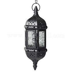 ランタンの形の鉄の吊り下げ燭台、ガラス燭台付き  ホームモロッコの燭台  ブラック  23x9cm