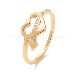 Cuore di strass di cristallo con anello a freccia, placcatura ionica (ip) 304 gioielli in acciaio inossidabile per donna, oro, misura degli stati uniti 7 (17.3mm)